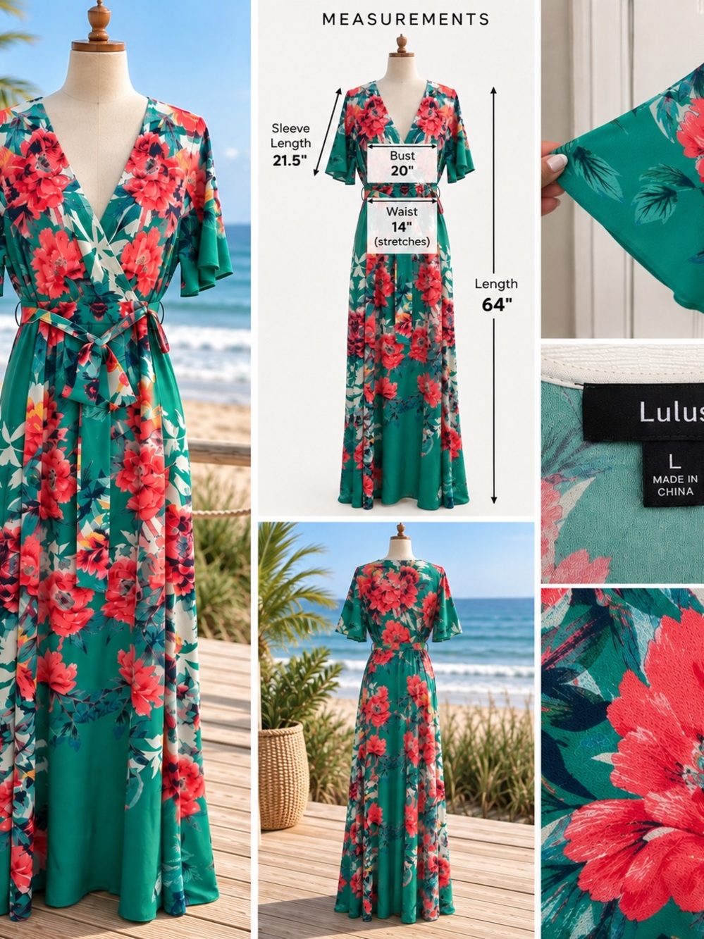 Lulu's Teal Floral Wrap Maxi Dress - Teal & Coral